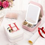 Personalized Classic Winnie the Pooh PU Leather Jewelry Box with Name and LED Three-Color Adjustable Makeup Mirror Graduation Gift for Graduates
