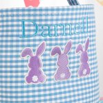 Personalized Cute Bunny Design Plaid Easter Basket with Embroidered Name and Heart-shaped Card Easter Party Birthday Gift for Boys Girls