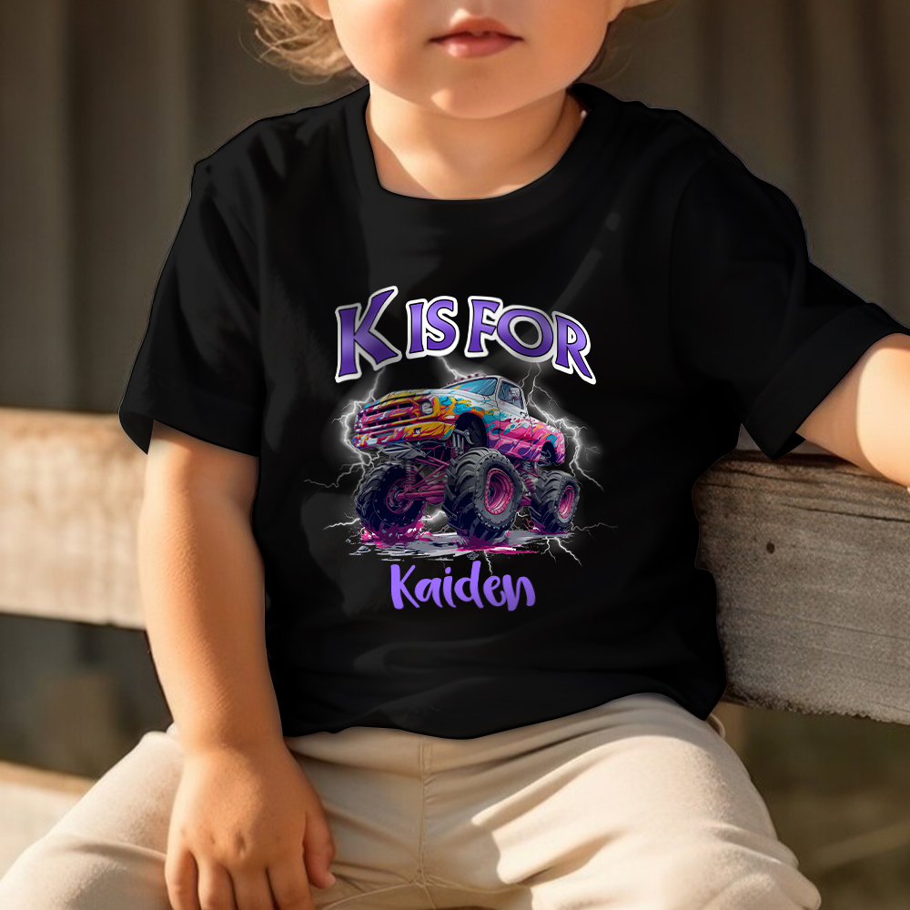 Personnalisé Lightning Extreme Stunt Truck Kid T-shirt Noir Sweatshirt Hoodie avec Nom et Initiales Back to School Birthday Gift for Kids Teenagers