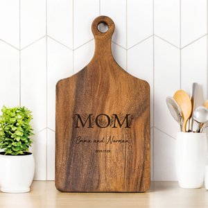 Personalised Bamboo Reversible Cheese Charcuterie Chopping Board with Engraved Name Date and Grip Housewarming Wedding Gift for Family Couple