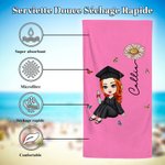 Serviette de Plage Personnalisée avec Nom Fleur de Naissance et Personnage Accessoire Séchage Rapide Cadeau Remise des Diplômes pour Filles Femmes