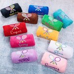 Personalized Multicolor Embroidered Tennis Racket Towel with Name Sports Accessory Team Birthday Gift for Tennis Player Coach
