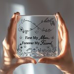 Personalized Infinity Birth Flowers Clear Square Acrylic Plaque with Names Desk Decor Mother's Day Birthday Gift for Mom
