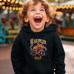 Personalisierte Lightning Extreme Stunt Truck Kind schwarzes T-Shirt Sweatshirt Hoodie mit Namen und Initialen zurück zu Schule Geburtstag Geschenk für Kinder Teenager