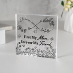 Personalized Infinity Birth Flowers Clear Square Acrylic Plaque with Names Desk Decor Mother's Day Birthday Gift for Mom