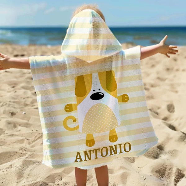 Toalla de playa personalizada suave y de secado rápido con capucha animalito lindo y nombre esenciales para vacaciones regalo de cumpleaños para niños