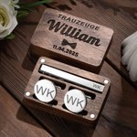 Personalisiertes Graviertes Krawattenklammer und Manschettenknöpfe Set Nussbaum Aufbewahrungsbox Hochzeit Geburtstag Geschenk für Trauzeuge Bräutigam