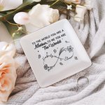 Personalized Mom And Daughter Forever Linked Together Infinity Birth Flowers Ceramic Square Jewelry Dish with Names Mother's Day Birthday Gift for Mom