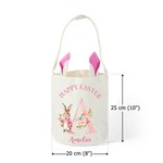 Personalisierte HAPPY EASTER Blumenkaninchen Hasenohren Eimer Tasche mit Namen Initiale Eiersuche Korb Ostern Party Geschenk für Kinder