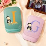 Personalized Classic Winnie the Pooh PU Leather Jewelry Box with Name and LED Three-Color Adjustable Makeup Mirror Graduation Gift for Graduates