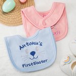 Personalised First Easter Cute Bunny Face 100% Cotton Baby Bib with Name Feeding Accessory Easter Gift for Newborn