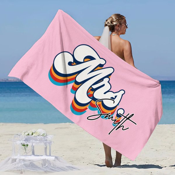 Serviette de plage en microfibres multicolore personnalisée M. Mme Nom Séchage Rapide Serviette de plage en microfibres surdimensionnée Voyage Indispensable Cadeau d'Anniversaire pour Lui Elle