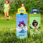 Personalisierte Cartoon Prinzessin Schloss 12 oz Kinder isolierte Wasserflasche mit Griff und Silikonstroh Geburtstag Geschenk für Mädchen