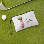 Fiore di nascita personalizzato in borsa da golf Borsa per il trucco portatile con nome e cinturino da polso Accessori da viaggio Regalo di compleanno per le donne amanti del golf