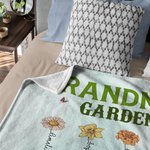 Personalized Multicolor Mom's Garden Cartoon Character Soft Throw Blanket with 1-12 Kid's Names Mother's Day Appreciation Gift for Grandma Mom