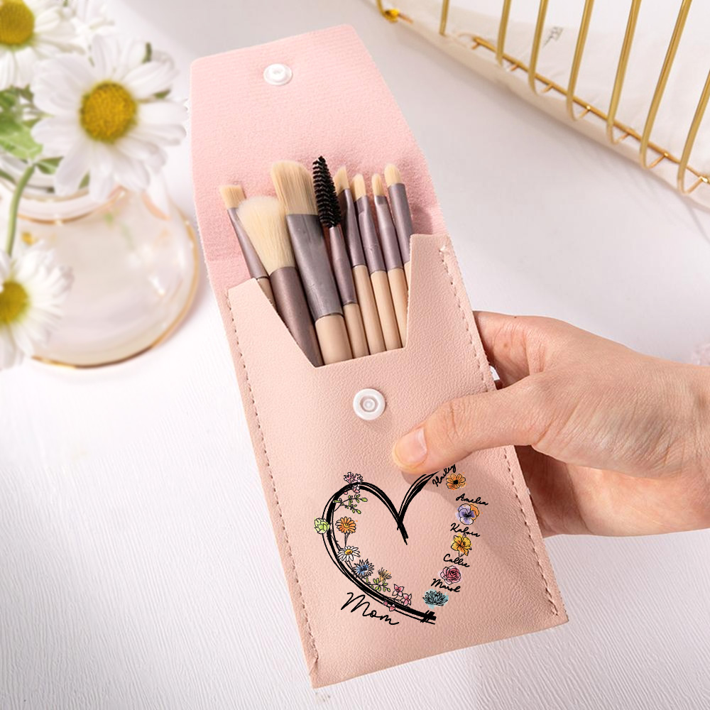 Sac à pinceaux de maquillage en cuir PU avec 8 pinceaux de maquillage Cadeau d'anniversaire de la fête des mères pour les femmes