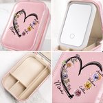 Personalisierte Herz Aquarell Geburt Blume Leder Reisen Schmuckkasten mit einstellbarer LED Make-up Spiegel Geburtstag Muttertag Hochzeit Geschenk für Frauen