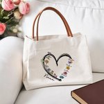 Bolsa de lona personalizada con los nombres de 1 a 6 niños y asa de piel Regalo de cumpleaños para el Día de la Madre para la abuela y la mamá