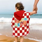 Gepersonaliseerde Cousin Crew Checkerboard Spiral Ray Zachte Quick Dry Kid Hooded Strandlaken met Naam Zomer Essentieel Verjaardagscadeau voor kinderen