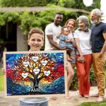 Personalized Glass Art Family Life Tree Wooden Puzzle with 2-20 Heart Names Home Decor Birthday Mother's Day Gift for Mom Grandma