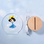 Personalizzato Carino Cartoon Fairy-tale Princess Acrylic LED Night Light con base in legno Home Decor Compleanno Regalo per bambini per ragazze