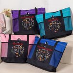 Personalised 1-12 Birth Flowers Names Large Tote Bag with Mesh Pockets Birthday Mother's Day Gift for Mom Grandma