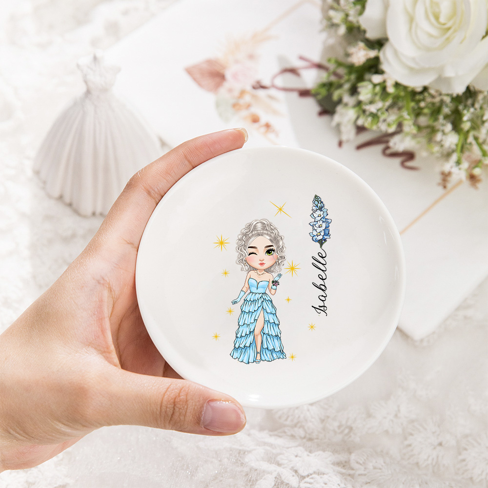 Plat à bijoux personnalisé en céramique avec nom Anniversaire Mariage Fiançailles Filles Femmes