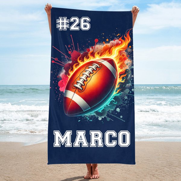 Asciugamano da spiaggia personalizzato con nome e numero design con diverse tipologie di palla regalo per amanti dello sport