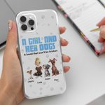 Personalised A Girl & Her Dogs Have Unbreakable Bond 3D Cartoon Design Clear Phone Case for iPhone with Name Birthday Gift for Pet Lovers Dog Mom