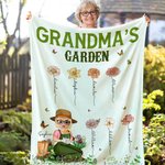 Personalized Multicolor Mom's Garden Cartoon Character Soft Throw Blanket with 1-12 Kid's Names Mother's Day Appreciation Gift for Grandma Mom