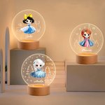 Personalizzato Carino Cartoon Fairy-tale Princess Acrylic LED Night Light con base in legno Home Decor Compleanno Regalo per bambini per ragazze