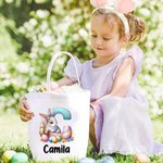 Personalized Cute Rabbit Easter Egg Initial Design Reusable Canvas Basket with Name Party Favor Easter Hunting Birthday Gift for Kids Family