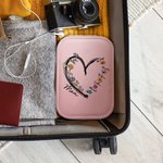 Personalisierte Herz Aquarell Geburt Blume Leder Reisen Schmuckkasten mit einstellbarer LED Make-up Spiegel Geburtstag Muttertag Hochzeit Geschenk für Frauen