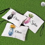 Fiore di nascita personalizzato in borsa da golf Borsa per il trucco portatile con nome e cinturino da polso Accessori da viaggio Regalo di compleanno per le donne amanti del golf