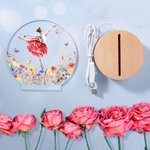 Luce notturna personalizzata con nome e base in legno design della ballerina con vestito a tema del fiore di nascita regalo per ballerine e ragazze