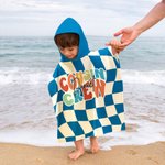 Gepersonaliseerde Cousin Crew Checkerboard Spiral Ray Zachte Quick Dry Kid Hooded Strandlaken met Naam Zomer Essentieel Verjaardagscadeau voor kinderen