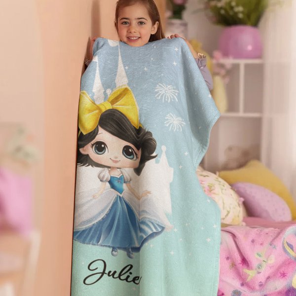 Gepersonaliseerde Cartoon Princess Castle Zachte Deken met Naam Home Decor Verjaardagscadeau voor meisjes