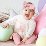 Personalised Cute Bunny 1st Easter 100% Cotton Long Sleeve Baby Bodysuit Matching Headband and Socks with Name Easter Party Birthday Gift for Newborns