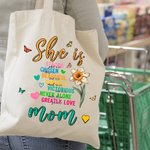 Personalized Heart Butterfly Birth Flower Reusable Canvas Tote Bag with Name Travel Accessories Birthday Mother’s Day Gift for Mom Grandma