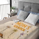 Personalized Multicolor Mom's Garden Cartoon Character Soft Throw Blanket with 1-12 Kid's Names Mother's Day Appreciation Gift for Grandma Mom
