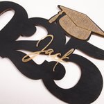 Segno di legno del berretto di laurea glitterato personalizzato con anno e nome Foto Prop Classe del 2025 Regalo di laurea per laureati