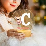 Personalized Cartoon Animal Ballet Name Initial LED Night Light with Wooden Base Nursery Decor Birthday Easter Gift for Kids