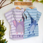 Asciugamano da spiaggia indossabile con cappuccio personalizzato a tema dell'animale e nome essenziale per vacanze al mare regalo per bambini