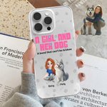 Personalised A Girl & Her Dogs Have Unbreakable Bond 3D Cartoon Design Clear Phone Case for iPhone with Name Birthday Gift for Pet Lovers Dog Mom
