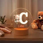 Personalized Cartoon Animal Ballet Name Initial LED Night Light with Wooden Base Nursery Decor Birthday Easter Gift for Kids
