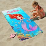 Serviette de Plage Personnalisée avec Princesse Sirène Fantastique et Nom Accessoire Séchage Rapide Cadeau Vacances d’Été pour Fille
