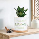 Pot de Fleurs Céramique Personnalisé avec Textes et 4 Photos de Collage Socle en Bambou Cadeau Fête des Mères Anniversaire pour Maman Mamie Famille