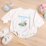 Personalised Cute Bunny 1st Easter 100% Cotton Long Sleeve Baby Bodysuit Matching Headband and Socks with Name Easter Party Birthday Gift for Newborns