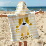 Asciugamano da spiaggia indossabile con cappuccio personalizzato a tema dell'animale e nome essenziale per vacanze al mare regalo per bambini