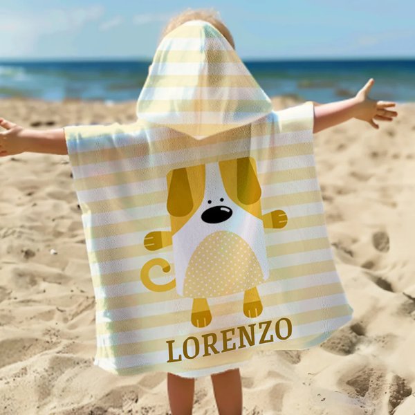 Asciugamano da spiaggia indossabile con cappuccio personalizzato a tema dell'animale e nome essenziale per vacanze al mare regalo per bambini